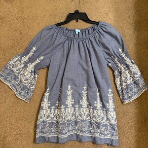 Embroidered Blue Peasant Style Top